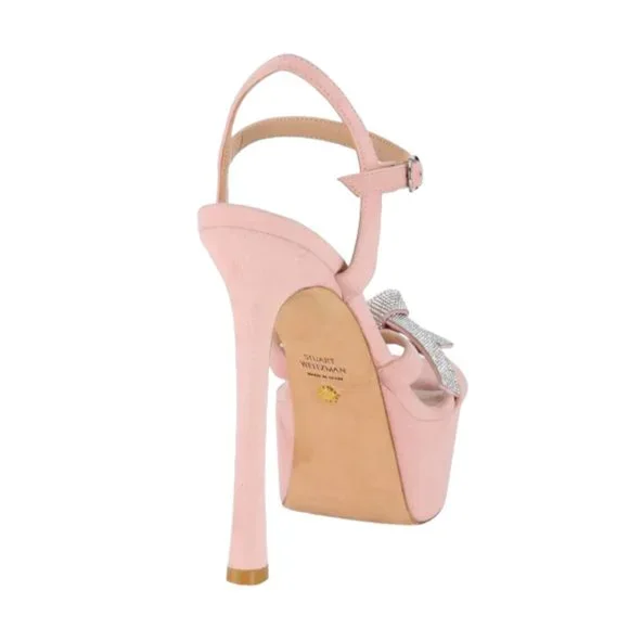 Stuart Weitzman Mega Crystal Bow Platform Sandals Color: Ballet New: Never Worn - Picture 9 of 13